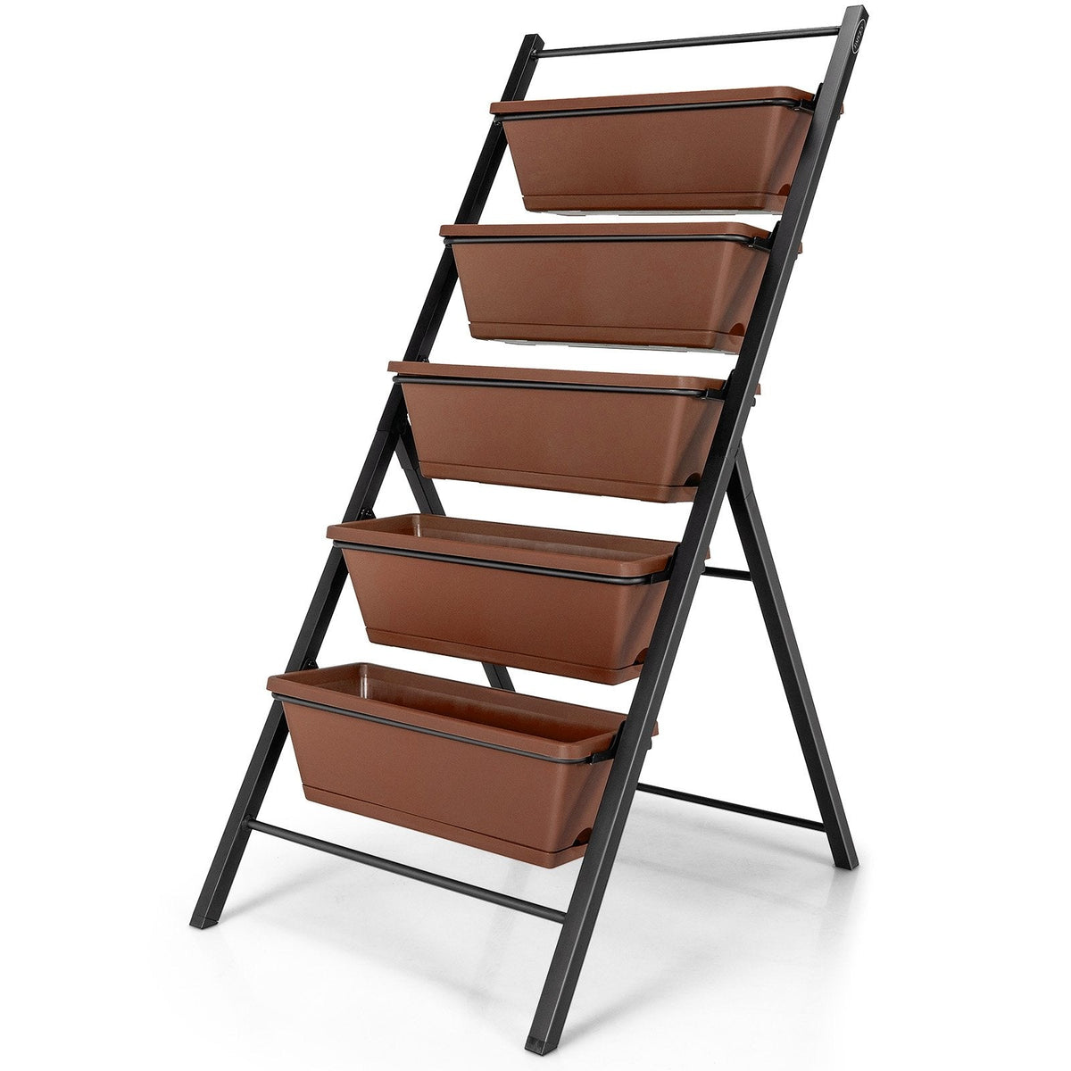 5 Tier Vertical Garden Planter in Brown, Freestanding Raised Bed with 5 Containers