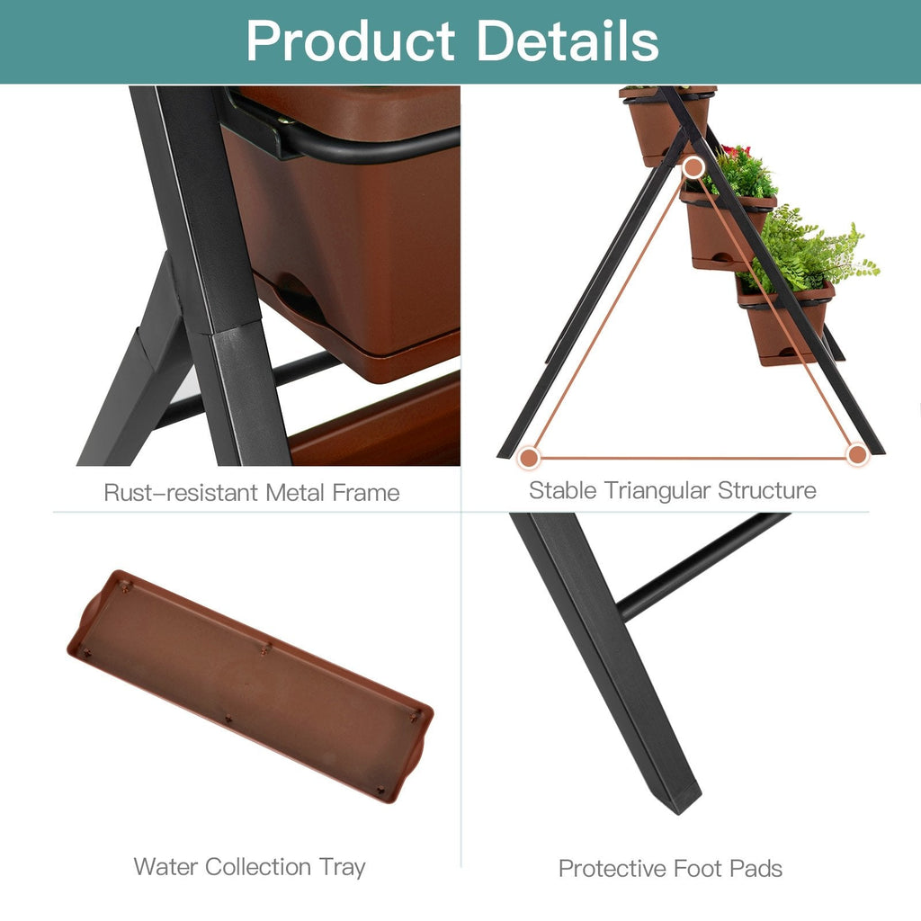 5 Tier Vertical Garden Planter in Brown, Freestanding Raised Bed with 5 Containers