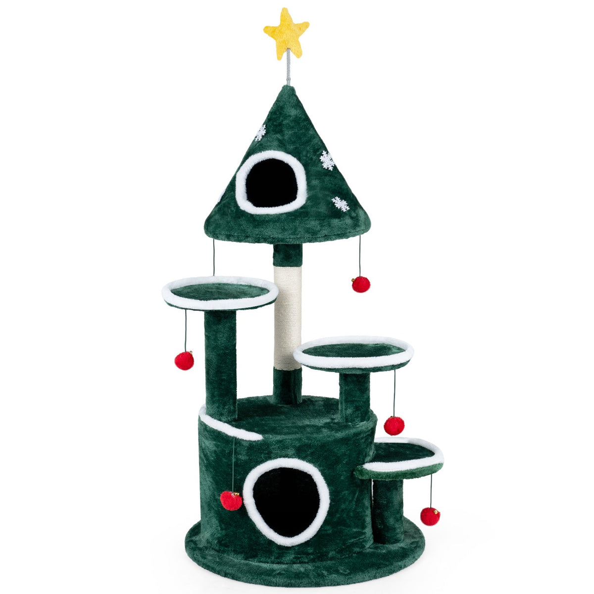 50 Inch Christmas Cat Tree with Tree Shaped Condo, Bottom Condo and Sisal Post, Green