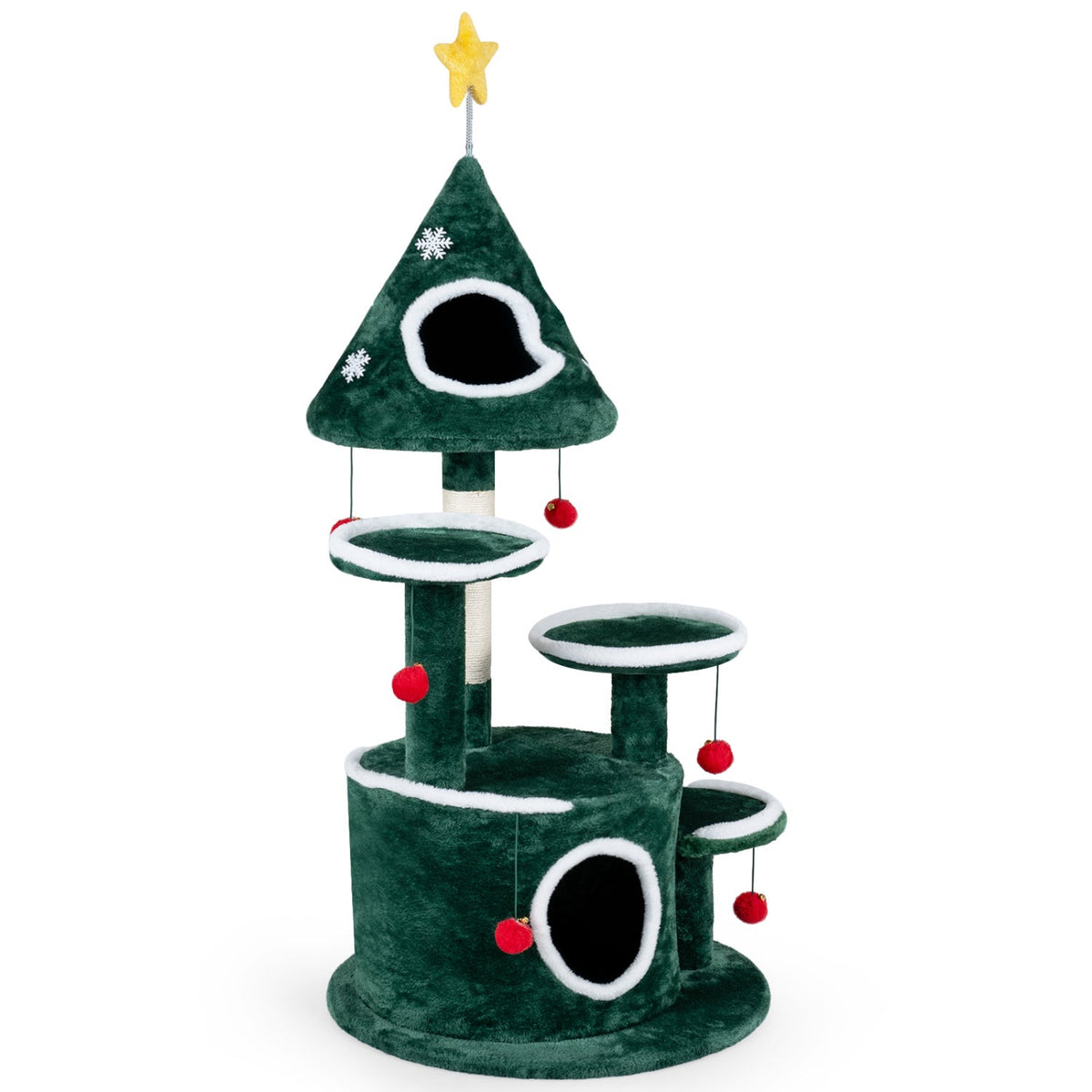 50 Inch Christmas Cat Tree with Tree Shaped Condo, Bottom Condo and Sisal Post, Green