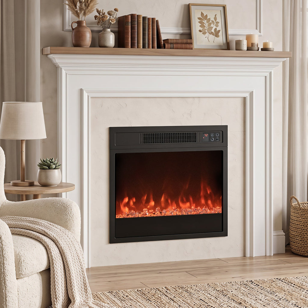 5000 BTU 18-Inch Electric Fireplace Insert with Remote Control and Brightness-Black