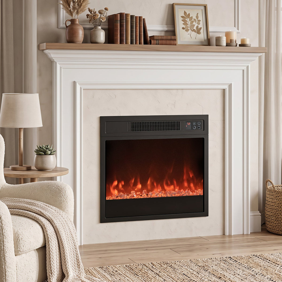 5000 BTU 18-Inch Electric Fireplace Insert with Remote Control and Brightness-Black