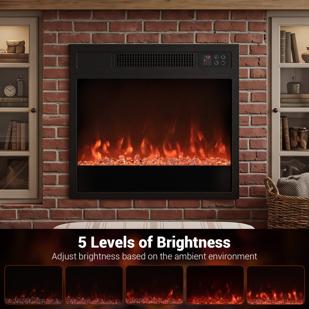 5000 BTU 18-Inch Electric Fireplace Insert with Remote Control and Brightness-Black