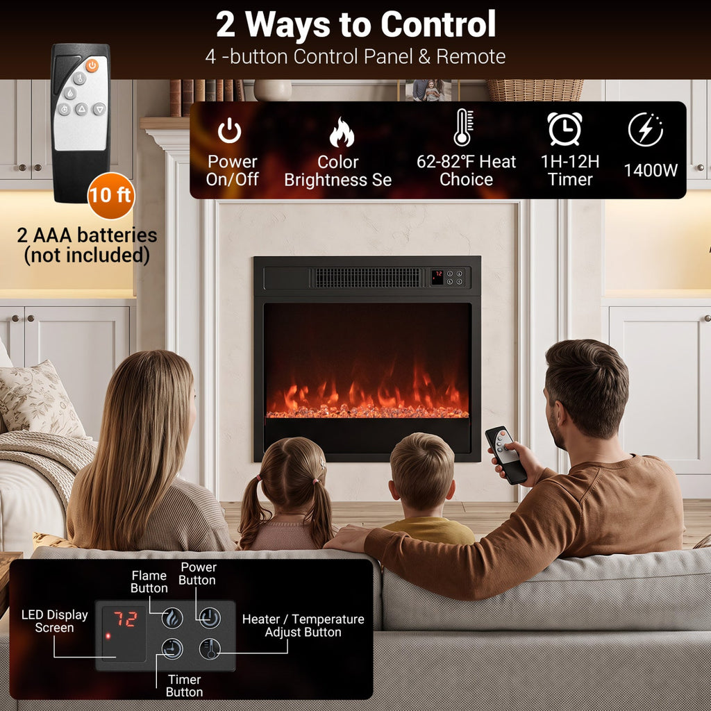 5000 BTU 18-Inch Electric Fireplace Insert with Remote Control and Brightness-Black