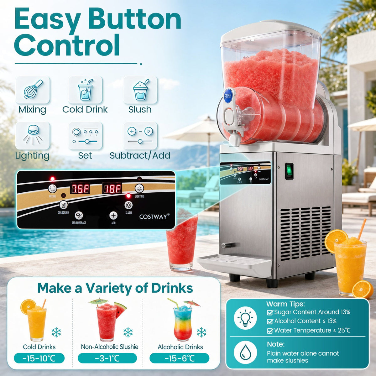 507 oz Commercial Slushy Machine Single Tank No Ice Needed-Silver