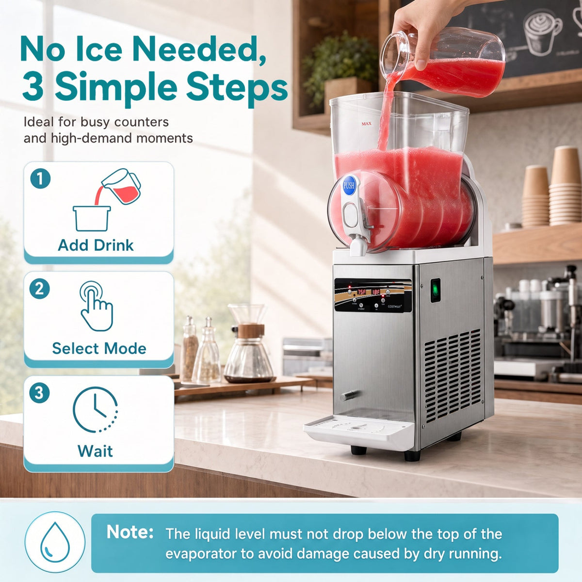 507 oz Commercial Slushy Machine Single Tank No Ice Needed-Silver