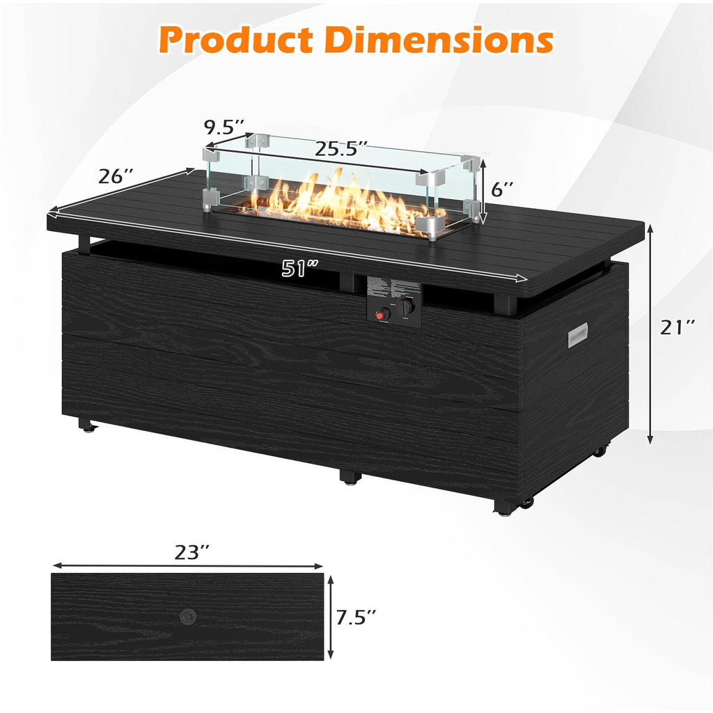 51 Inch Propane Fire Pit Table with Removable Lid-Black