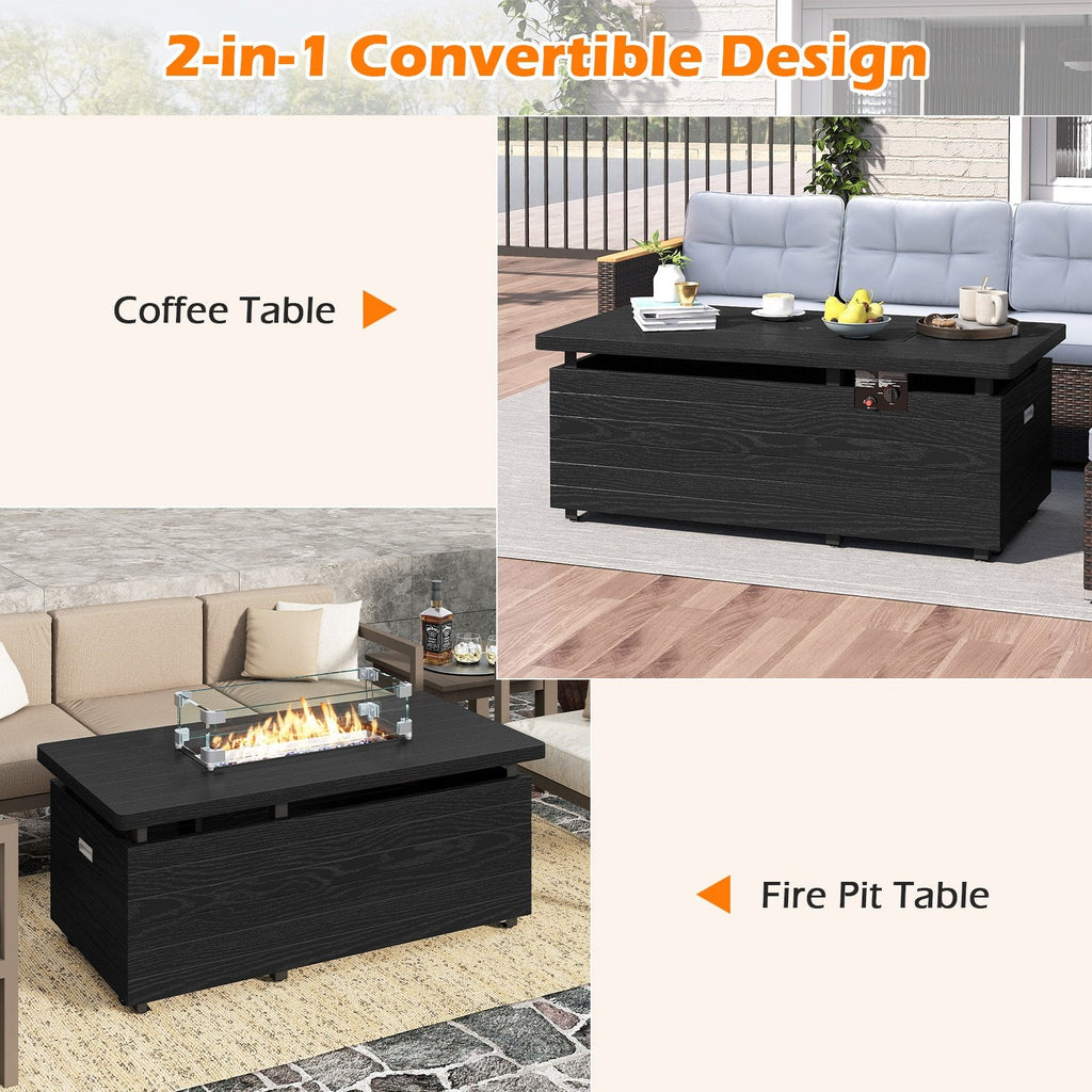 51 Inch Propane Fire Pit Table with Removable Lid-Black