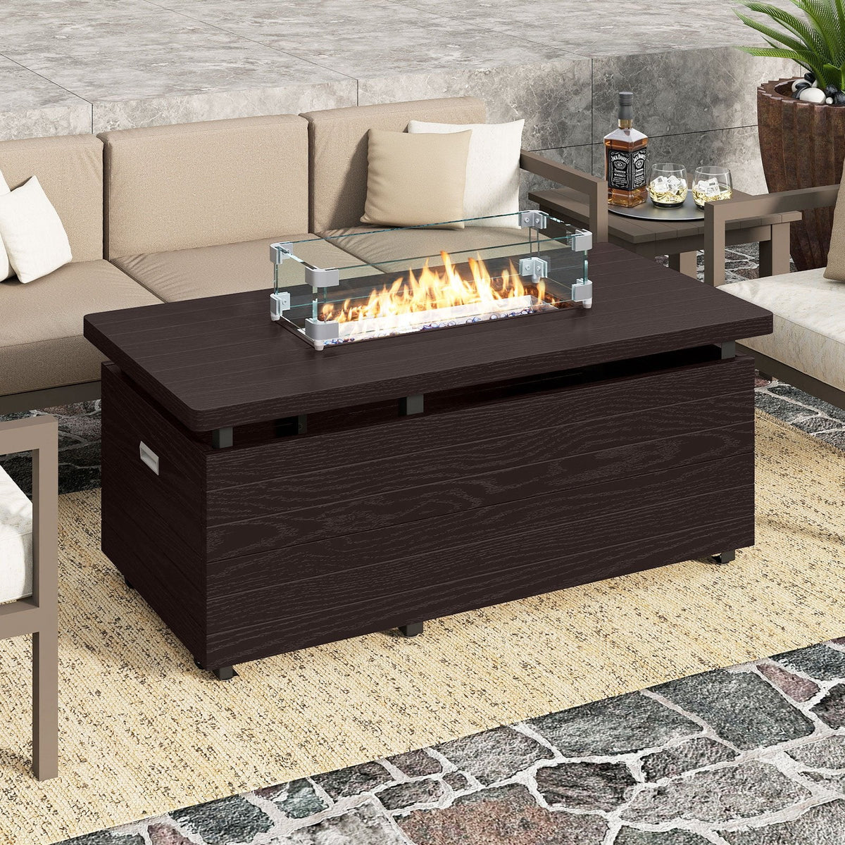 51 Inch Propane Fire Pit Table with Removable Lid-Brown