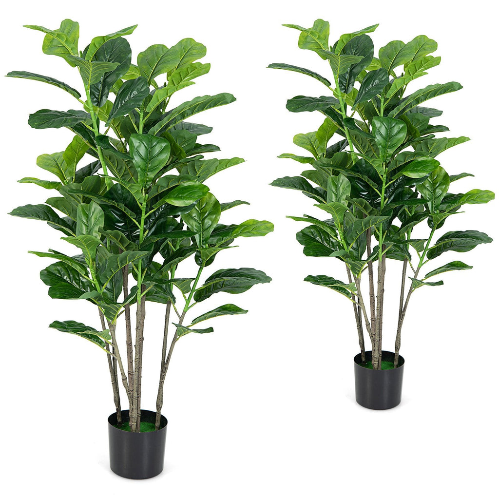 51 Inch Artificial Fiddle Leaf Fig Trees, 2 Pack with Cement Filled Pots
