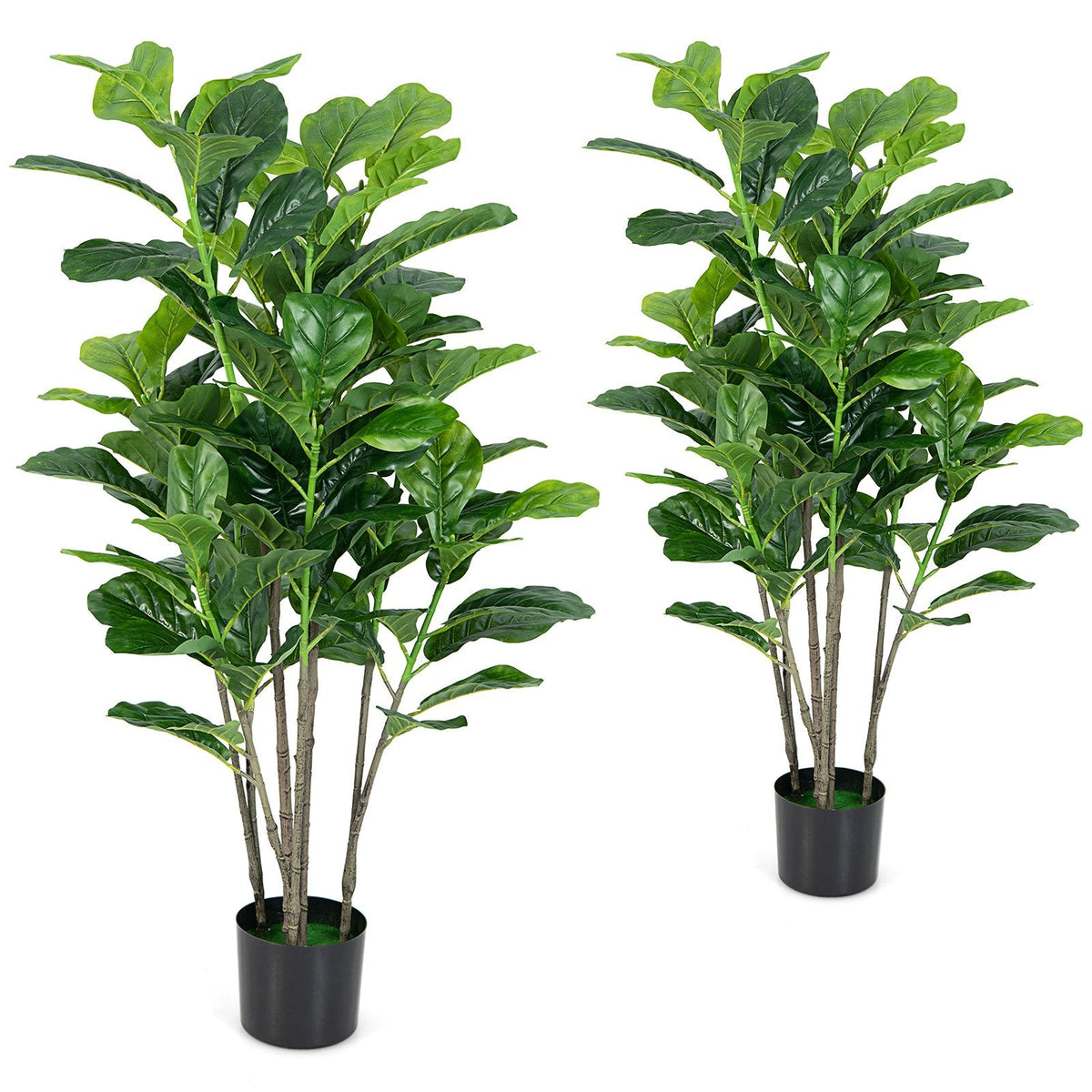 51 Inch Artificial Fiddle Leaf Fig Trees, 2 Pack with Cement Filled Pots