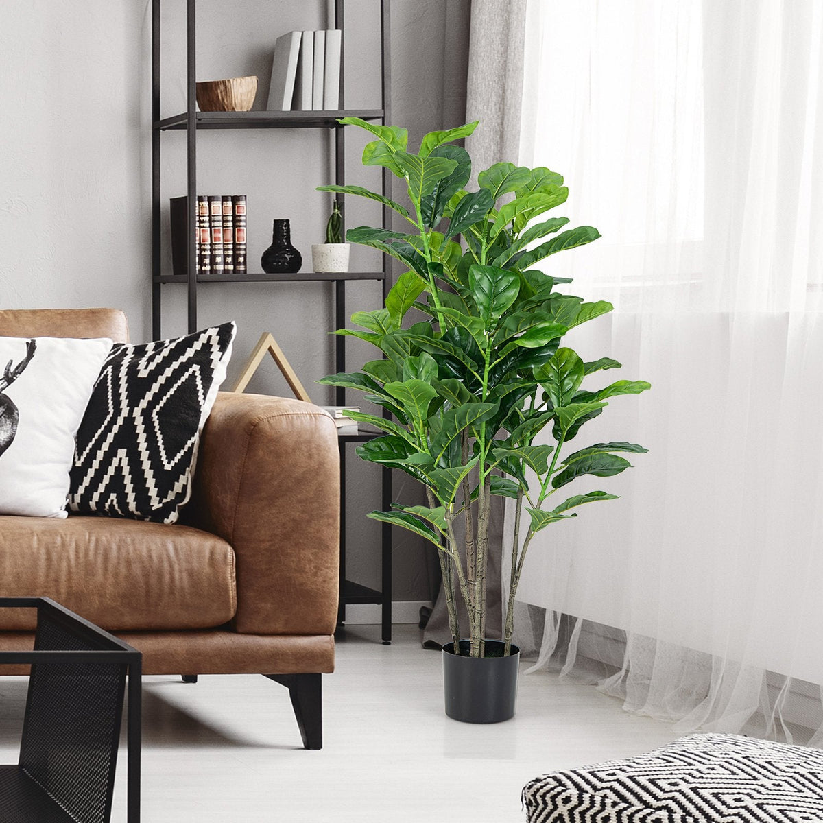 51 Inch Artificial Fiddle Leaf Fig Trees, 2 Pack with Cement Filled Pots