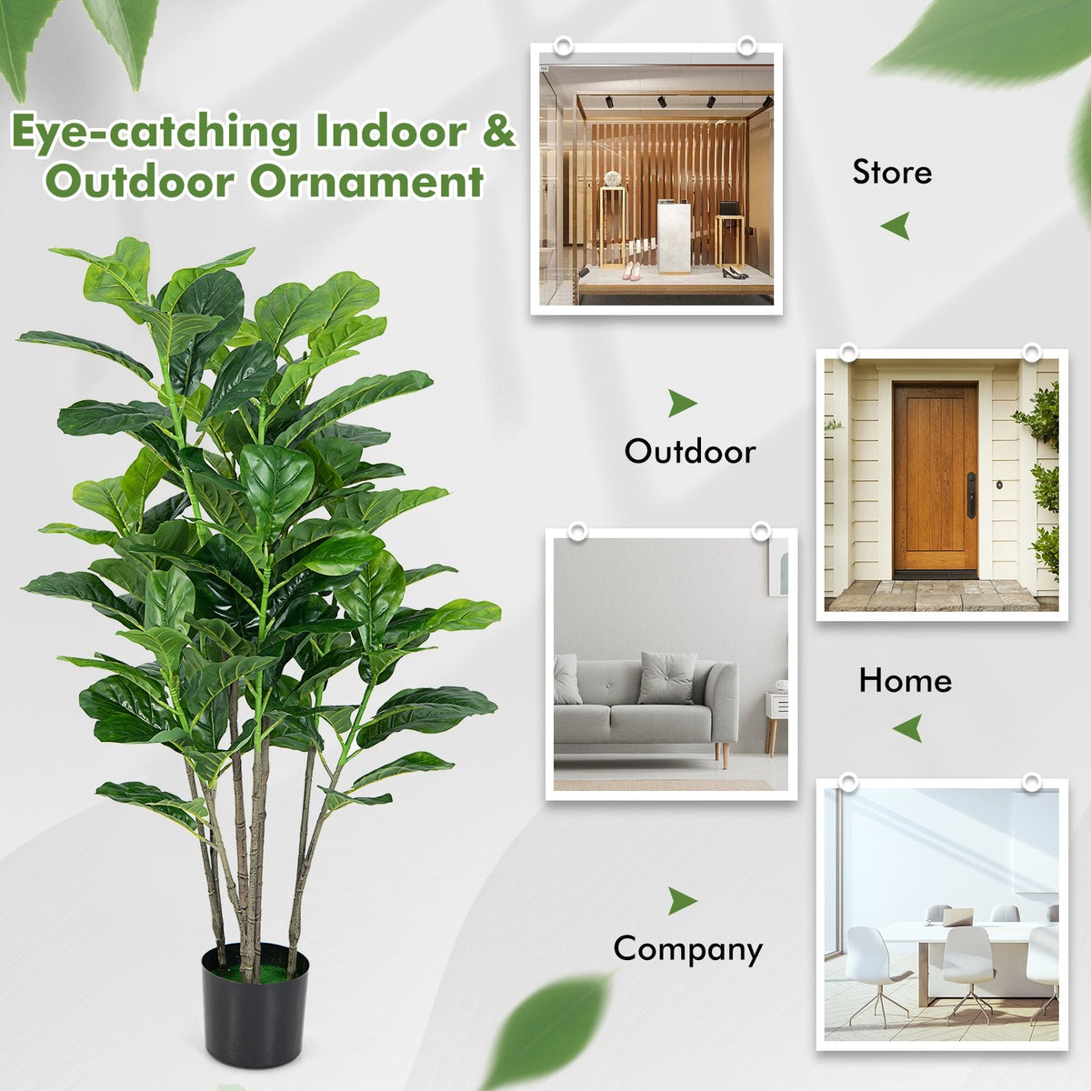 51 Inch Artificial Fiddle Leaf Fig Trees, 2 Pack with Cement Filled Pots