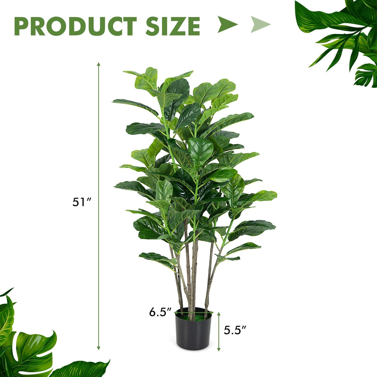 51 Inch Artificial Fiddle Leaf Fig Trees, 2 Pack with Cement Filled Pots