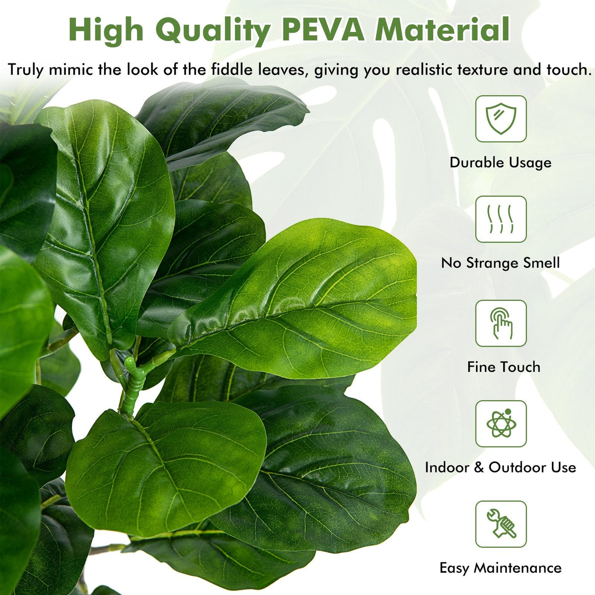 51 Inch Artificial Fiddle Leaf Fig Trees, 2 Pack with Cement Filled Pots