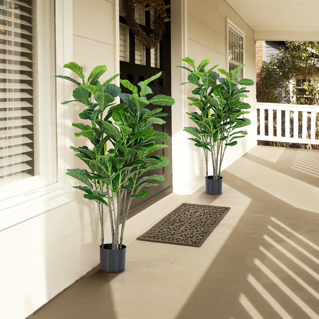 51 Inch Artificial Fiddle Leaf Fig Trees, 2 Pack with Cement Filled Pots