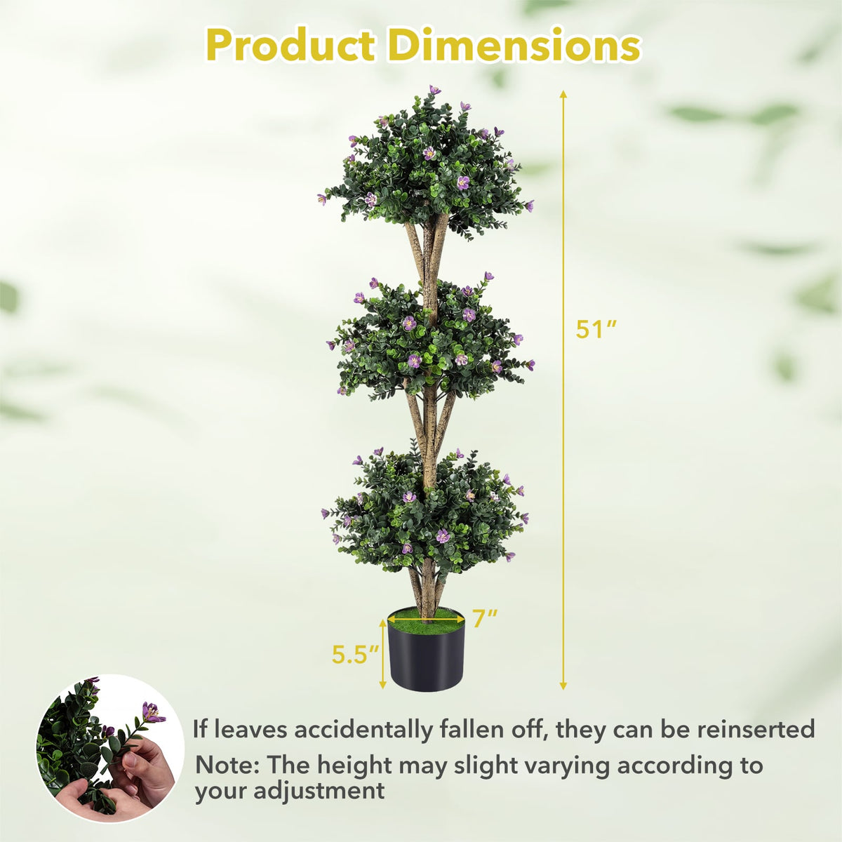 51 inches Artificial Triple Ball Boxwood Topiary Tree with 59 Blossoms-Purple