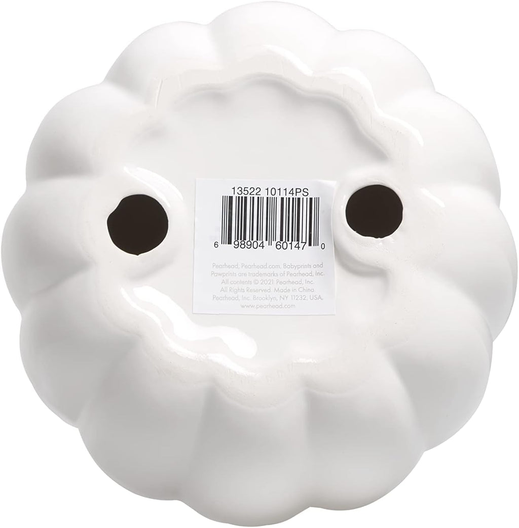 Pearhead White Ceramic Pumpkin, Home Fall Décor, Modern Holiday Home Decor, Trendy Halloween Decorations, White, Small