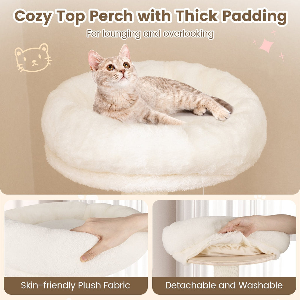 52 Inch Wooden Cat Tree with Slatted Condo, Space Capsule and Washable Cushions