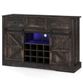 52 Inches Wine Bar Cabinet with LED Lights and Sliding Barn Doors-Black