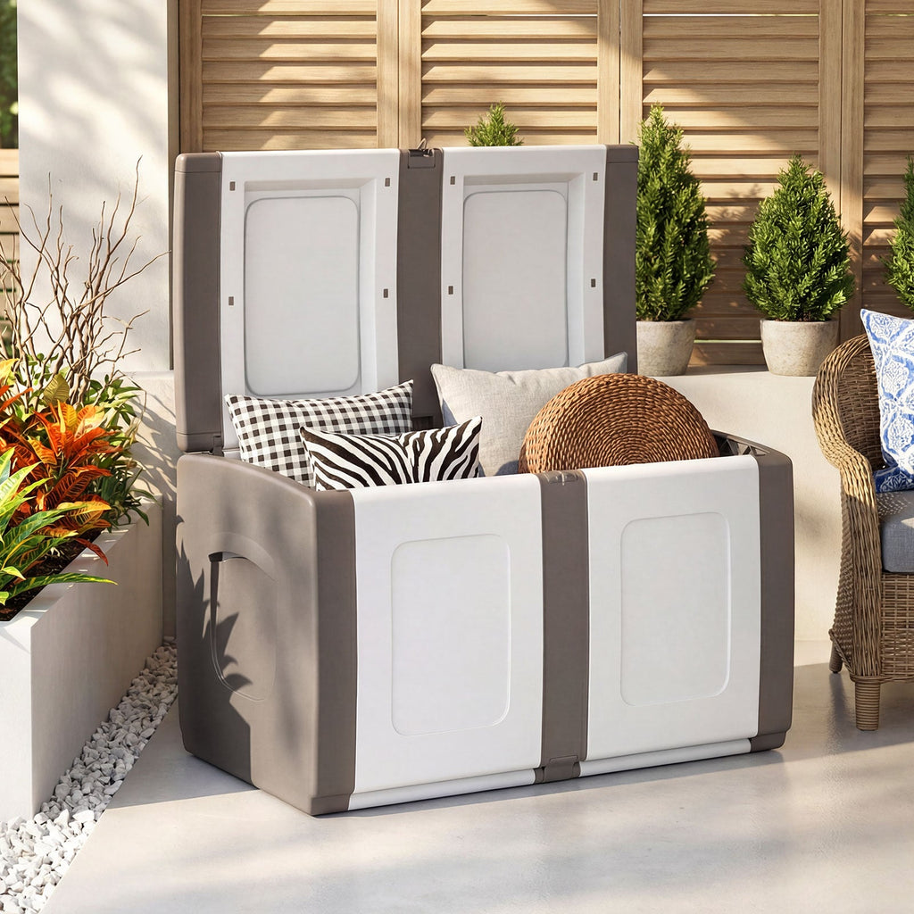 53 Gallon Patio Container with Lockable Lid, for Packages and Garden-Beige