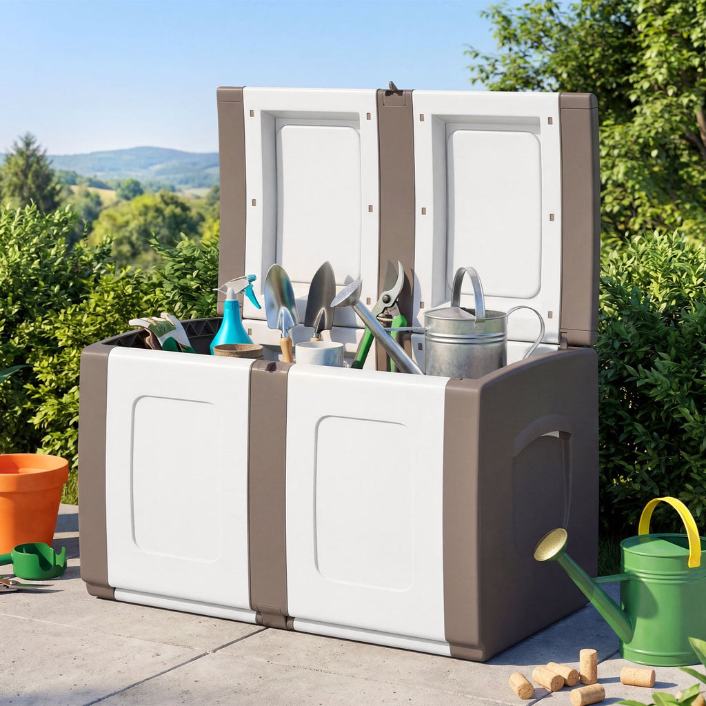 53 Gallon Patio Container with Lockable Lid, for Packages and Garden-Beige