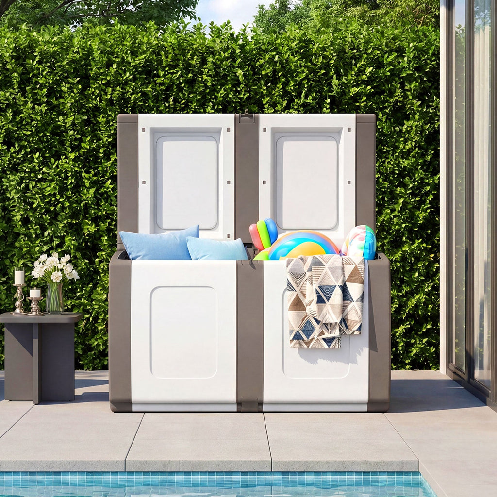 53 Gallon Patio Container with Lockable Lid, for Packages and Garden-Beige