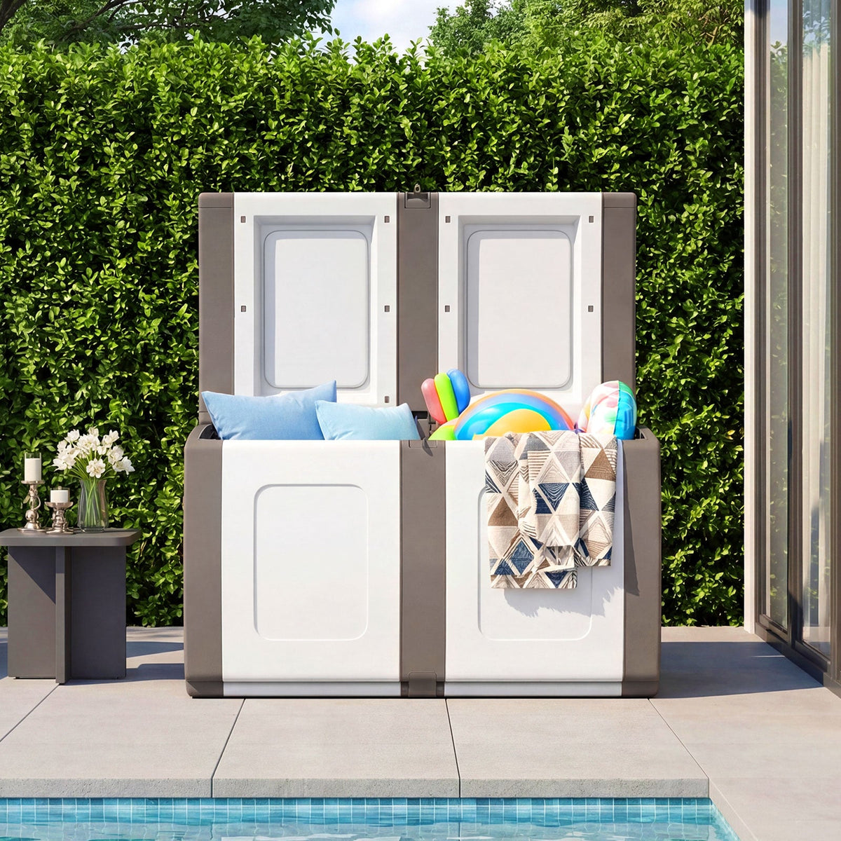 53 Gallon Patio Container with Lockable Lid, for Packages and Garden-Beige