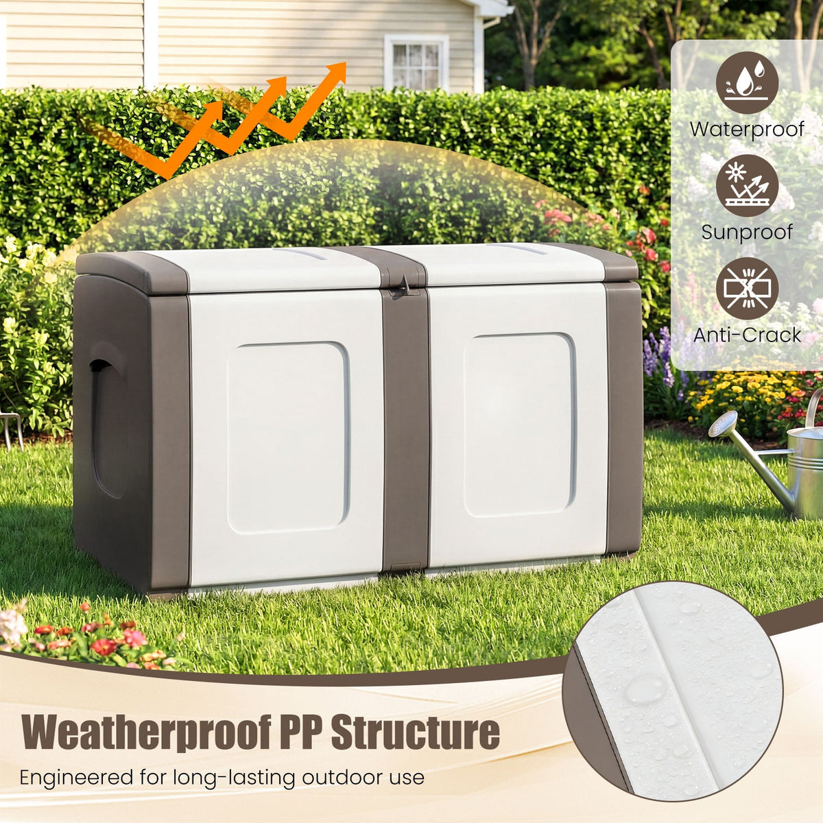53 Gallon Patio Container with Lockable Lid, for Packages and Garden-Beige
