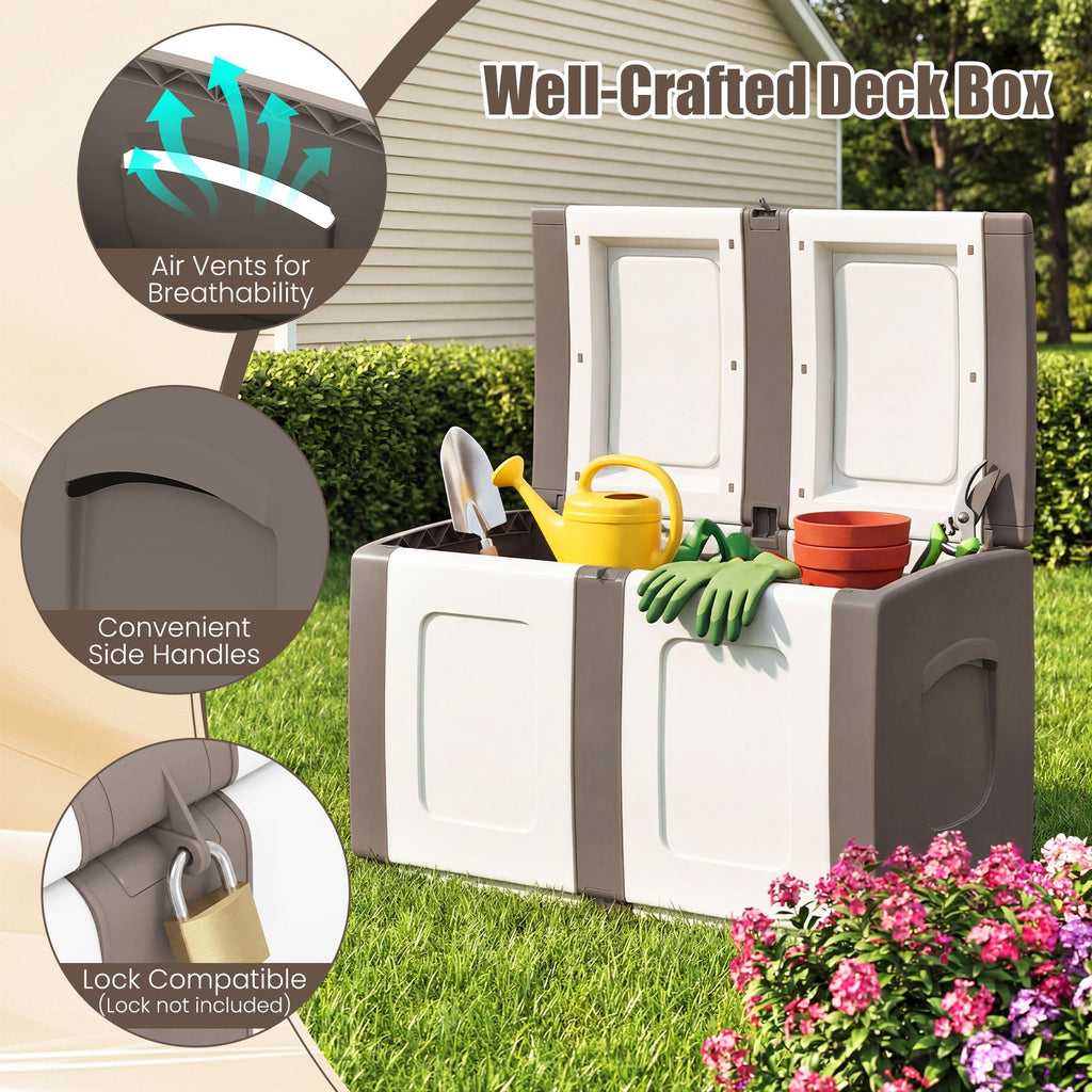 53 Gallon Patio Container with Lockable Lid, for Packages and Garden-Beige