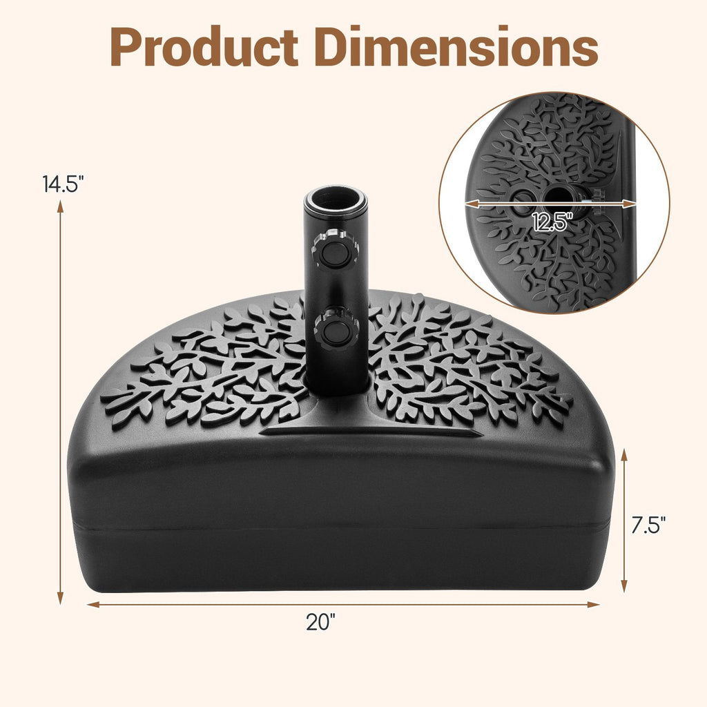 55 LBS Half Round Patio Umbrella Base, for Deck Lawn Poolside-Black