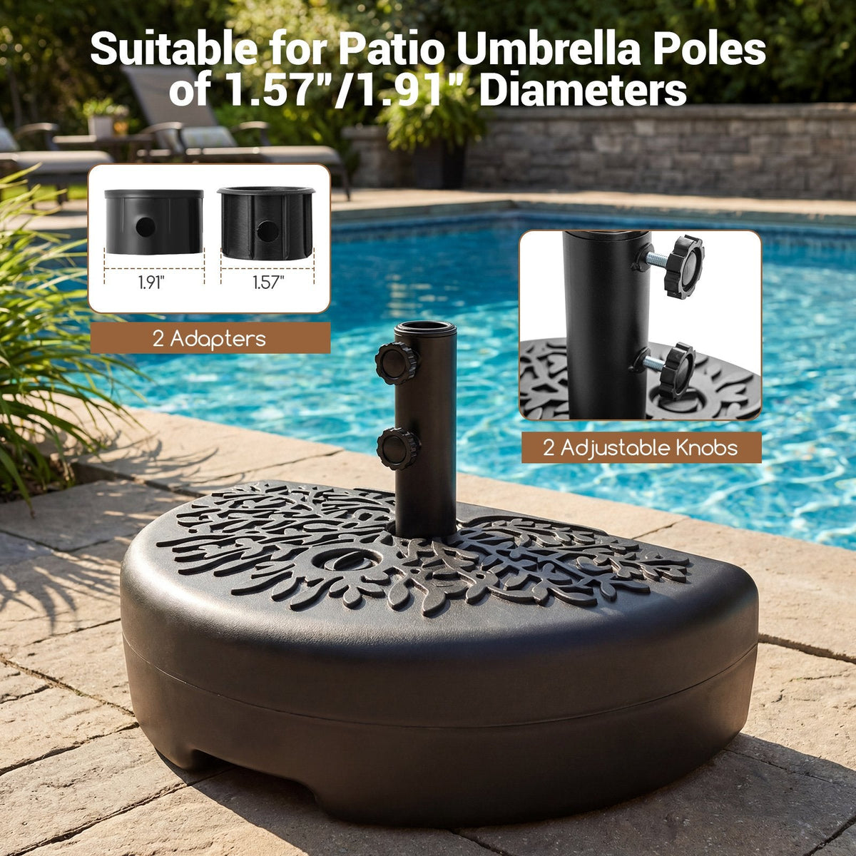 55 LBS Half Round Patio Umbrella Base, for Deck Lawn Poolside-Black