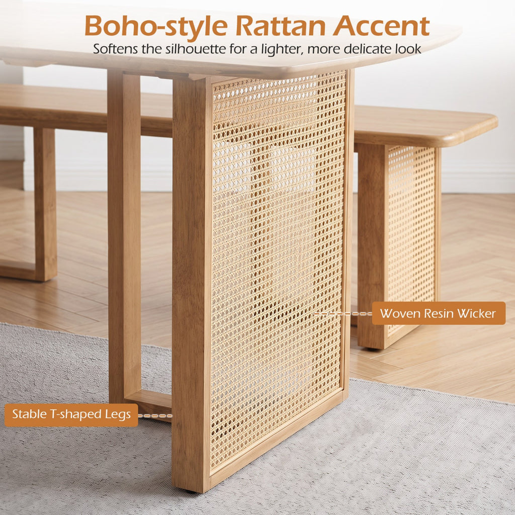 55 inches Solid Rubber Wood Dining Table Set for 4 People with Rounded Edges-Natural