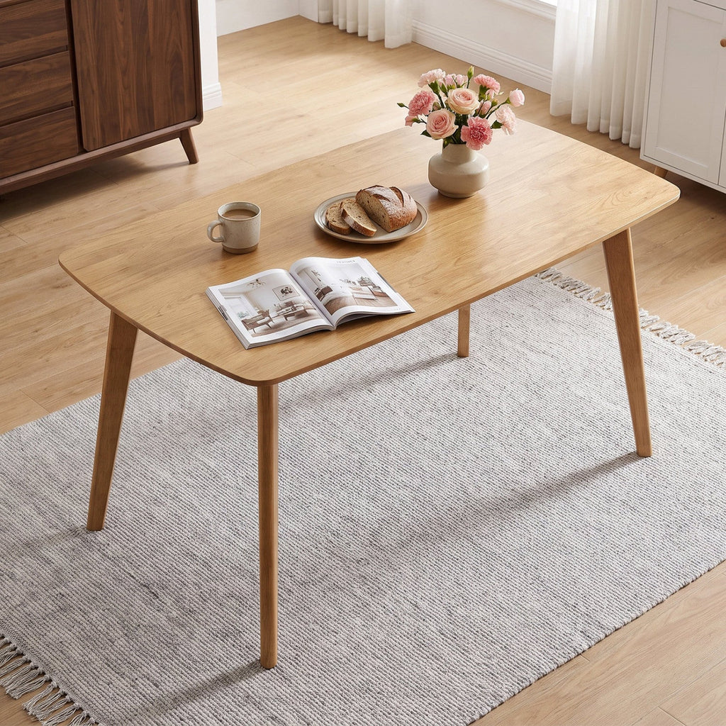 55 inches Solid Wood Dining Table for 4-6 People with Rounded Edges-Natural