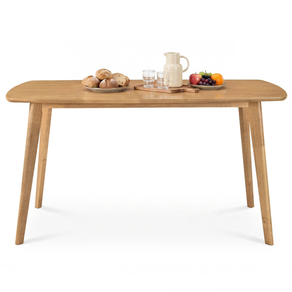 55 inches Solid Wood Dining Table for 4-6 People with Rounded Edges-Natural