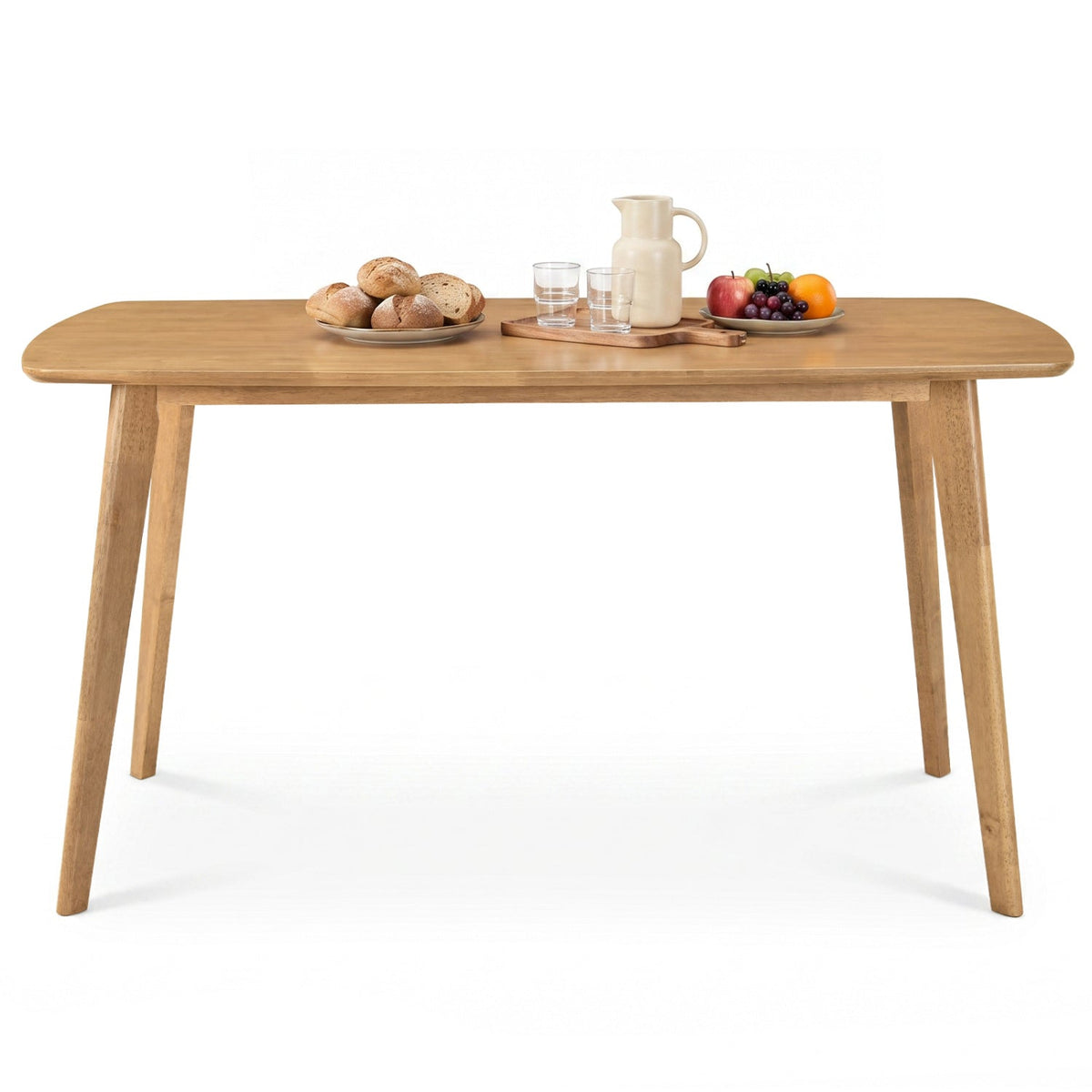 55 inches Solid Wood Dining Table for 4-6 People with Rounded Edges-Natural