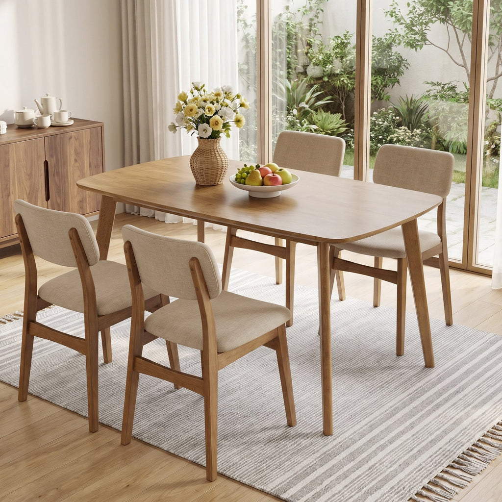 55 inches Solid Wood Dining Table for 4-6 People with Rounded Edges-Natural