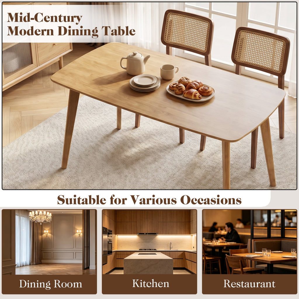 55 inches Solid Wood Dining Table for 4-6 People with Rounded Edges-Natural