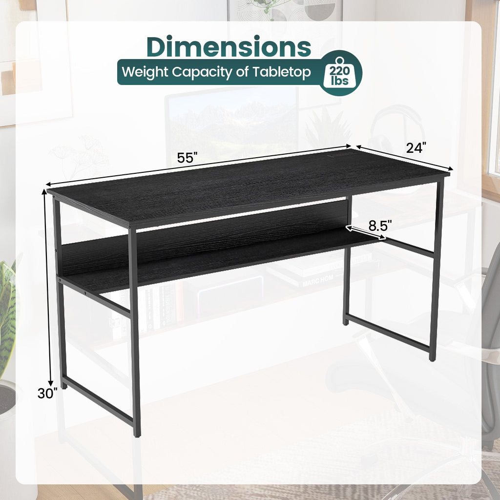 55 x 24 inch Computer Desk with Power Outlets and USB Ports-Black