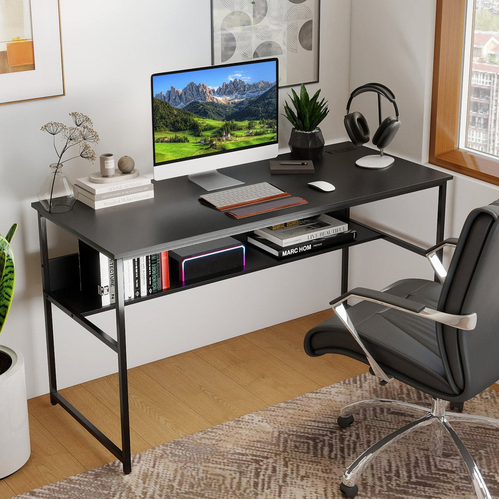 55 x 24 inch Computer Desk with Power Outlets and USB Ports-Black