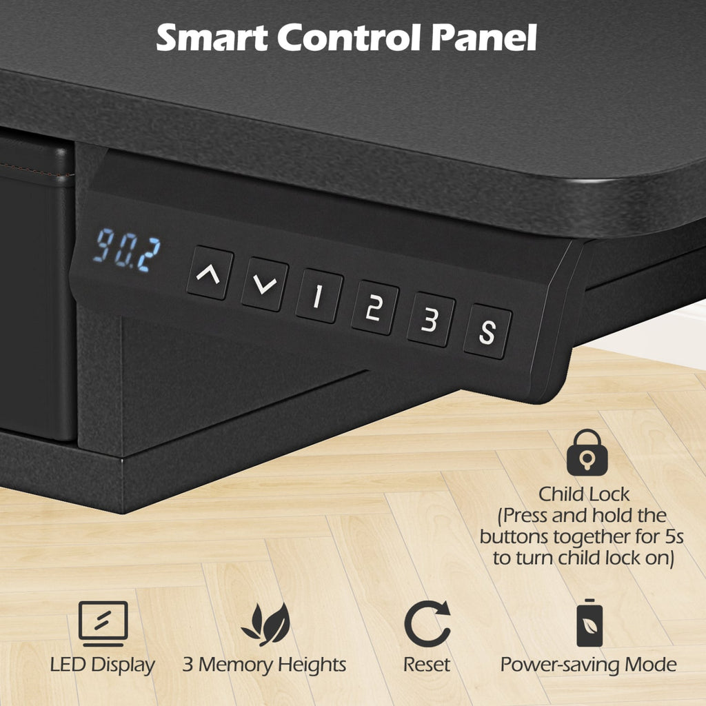55 Inch x 27 Inch Electric Standing Desk with Drawers-Black