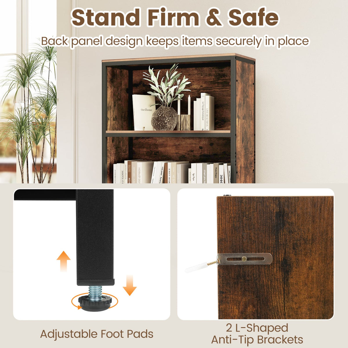 56 inches Tall Freestanding Bookcase with Drawer 5 Tier-RusticBrown