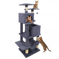 57 Inch Dark Gray Cat Tree with Dual Condos, Hammock and 52 Inch Perches