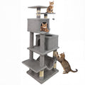 57 Inch Light Gray Cat Tree with Two Condos, Hammock and Wear Resistant Sisal Posts