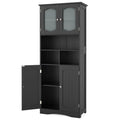 58.5 Inch Freestanding Linen Bathroom Storage Cabinet with Frost Glass Doors-Black