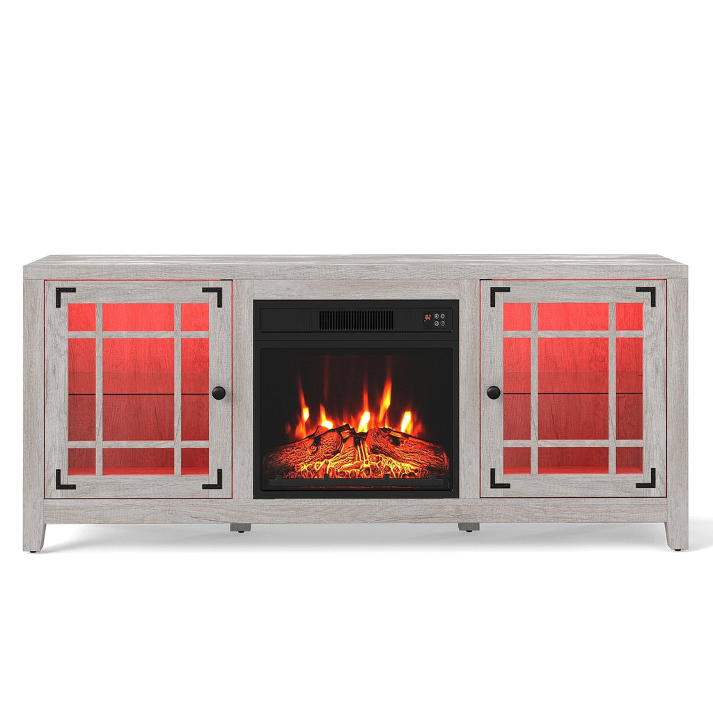 58 inches Fireplace TV Stand with LED Lights and 18 inches Electric Fireplace-Natural