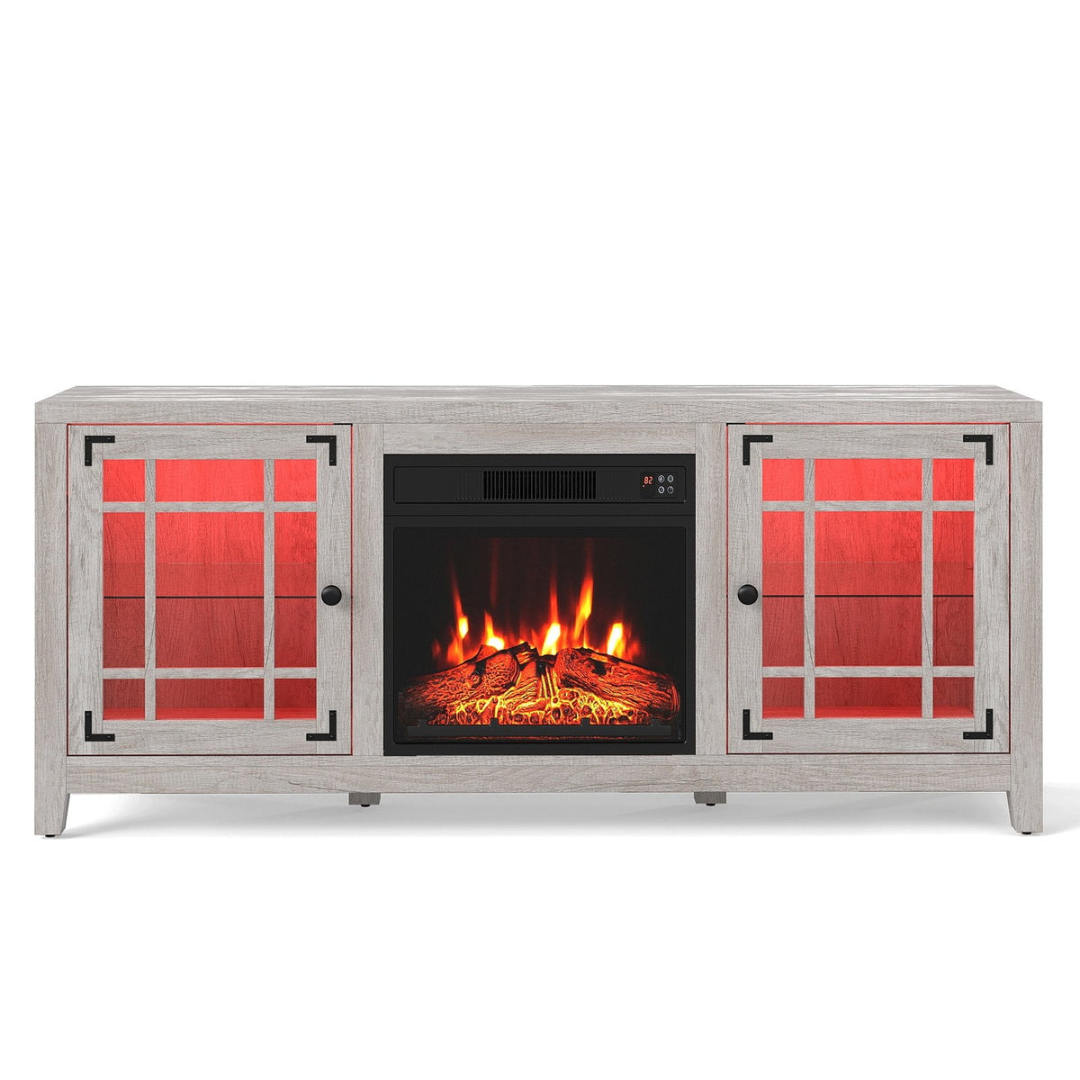 58 inches Fireplace TV Stand with LED Lights and 18 inches Electric Fireplace-Natural