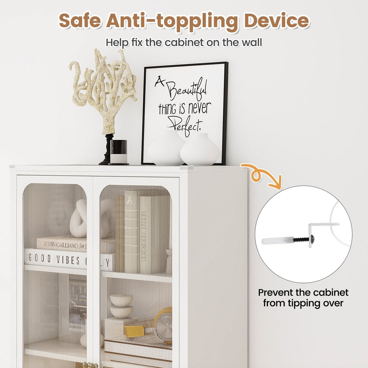 58 Inches Bookcase with Adjustable Shelves and Lockable Wheels-White