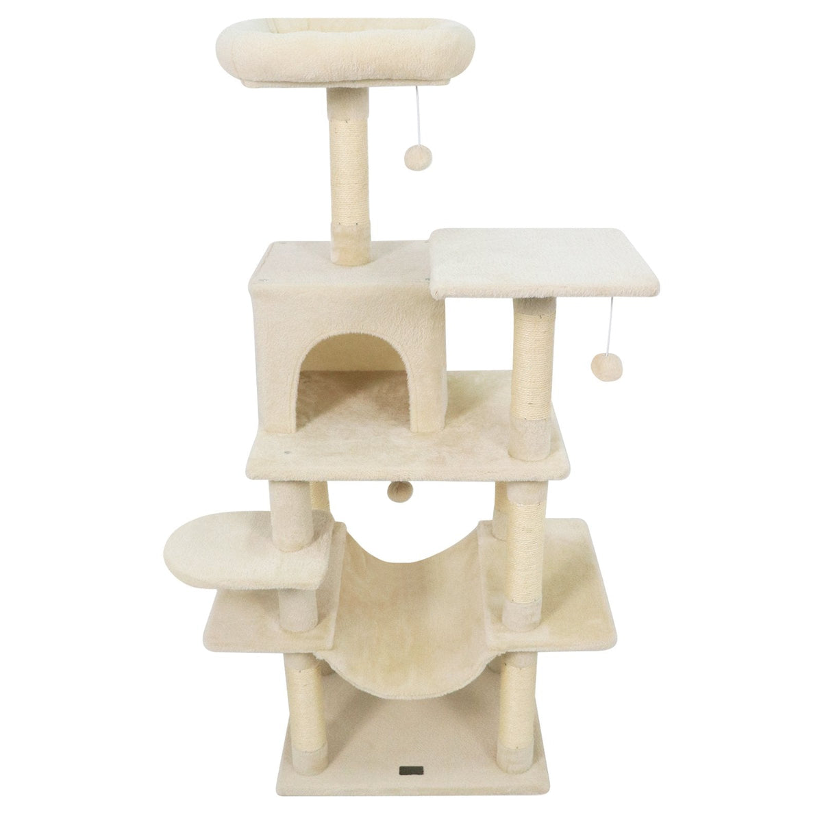 58 Inch Cat Tree with 15.5 Inch Upholstered Top Perch, Condo and Hammock, Beige