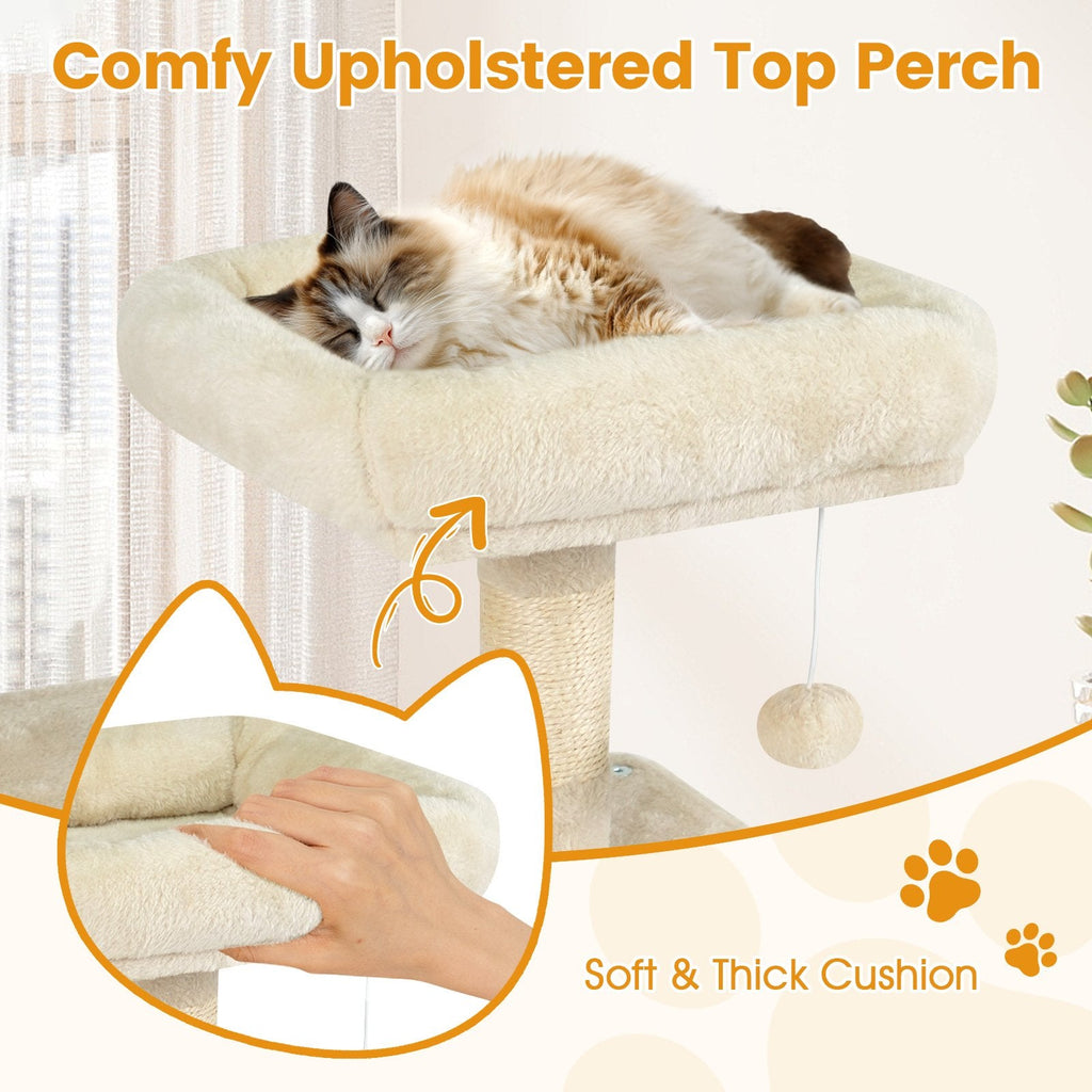 58 Inch Cat Tree with 15.5 Inch Upholstered Top Perch, Condo and Hammock, Beige